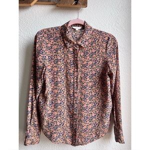 A Loves A Silk Floral Print Button Down Blouse SM